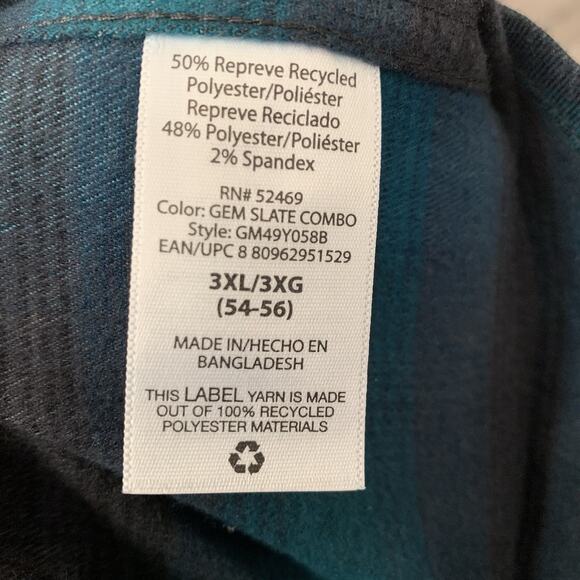 George Flannel Shirt Mens 3XL (54-56) Wicking UPF 30 Stretch Recycled Poly NEW - Picture 6 of 7